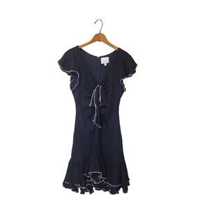 cinq a sept Blue with White Trim Mateo Silk Short Sleeve Flounce Dress Size 2